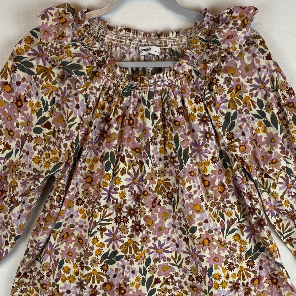 Sonoma Goods For Life Womens Floral Ruffle Smocked Peasant Blouse Purple Large - Picture 8 of 8